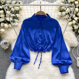 tops woman blouse polo shirts satin long sleeve women blouse female shirt harajuku sexy pleated tee