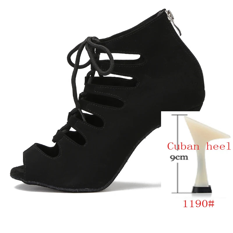 Black Latin Dance Shoes Women Tango Salsa Rumba Ballroom Satin Dance Boots Women Red Sexy Pole Dance Shoes Ladies High Heels