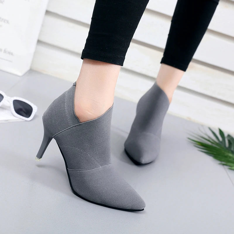 2023 Spring and Autumn New Solid Tone Pointed Sleeve Wearing Thin Heel Versatile Single Boot Women Comfortable Women's Shoes