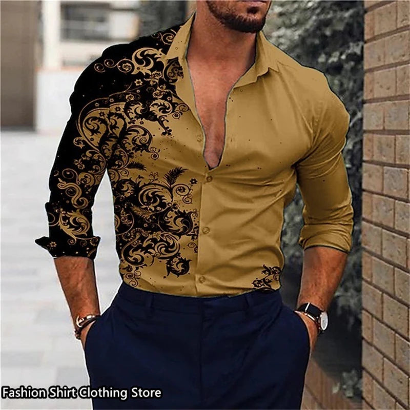 Hot 9 -color men's shirt classic long-sleeved shirt loose style Hawaiian shirt fashion casual shirt oversized