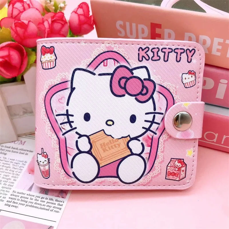 Sanrio Hello Kitty Cinnamoroll My Melody Kuromi New Pu Casual Money Bag Coin Purse Card package Wallet With Buttons ﻿