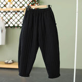 Winter Warm Clip Cotton Thickened Retro Down Cotton Pants for Women's Outwear Elastic Waist Loose Relaxed Pants