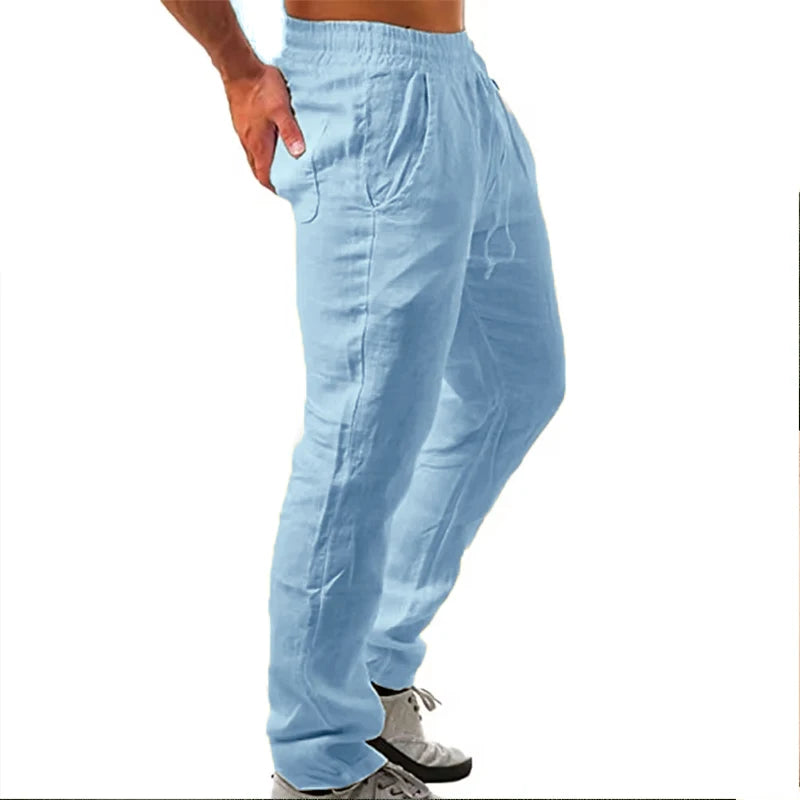 Korean Summer Men's Linen Pants New Breathable Solid Color Comfortable Pants Fitness Yoga Jogging Sweatpants Streetwear