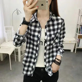 Spring and Autumn New College Style Women's Long-sleeved Bottom Top Cardigan Long-sleeved Fashion Plaid Shirt