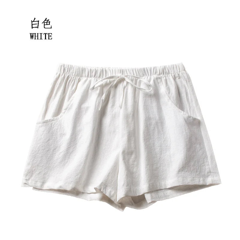 Cotton Linen Shorts Women's Sports Shorts Summer Solid High Waist Black Shorts Women Fashion Casual Basic Short Pants