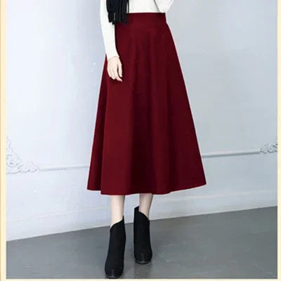 Winter Women Long Woolen Skirt Fashion High Waist Basic Wool Skirts Female Casual Thick Warm Elastic A-Line Maxi Skirts