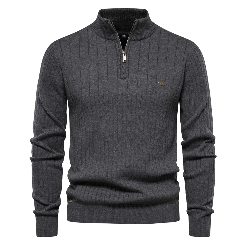 New Autumn Zipper Pullover Sweaters for Men High-Quality Warm Winter Stand Collar Cotton Knitted Sweater Men