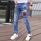 Spring Autumn Harajuku Fashion Art Craft Graphical Paintings 2000s Streetwear Male Slim Boyfriend Stylish Pants Denim Jeans Men