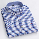 100% Cotton Men Oxford Shirt Short Sleeve Summer Plaid Striped Male Clothes Business Regular Fit Dress Shirt Oversized