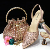 Venus Chan High Heels for Lady Luxury Designer Green Color Full Diamond Pointed Toe Wedding Shoe and Bag Set for Party