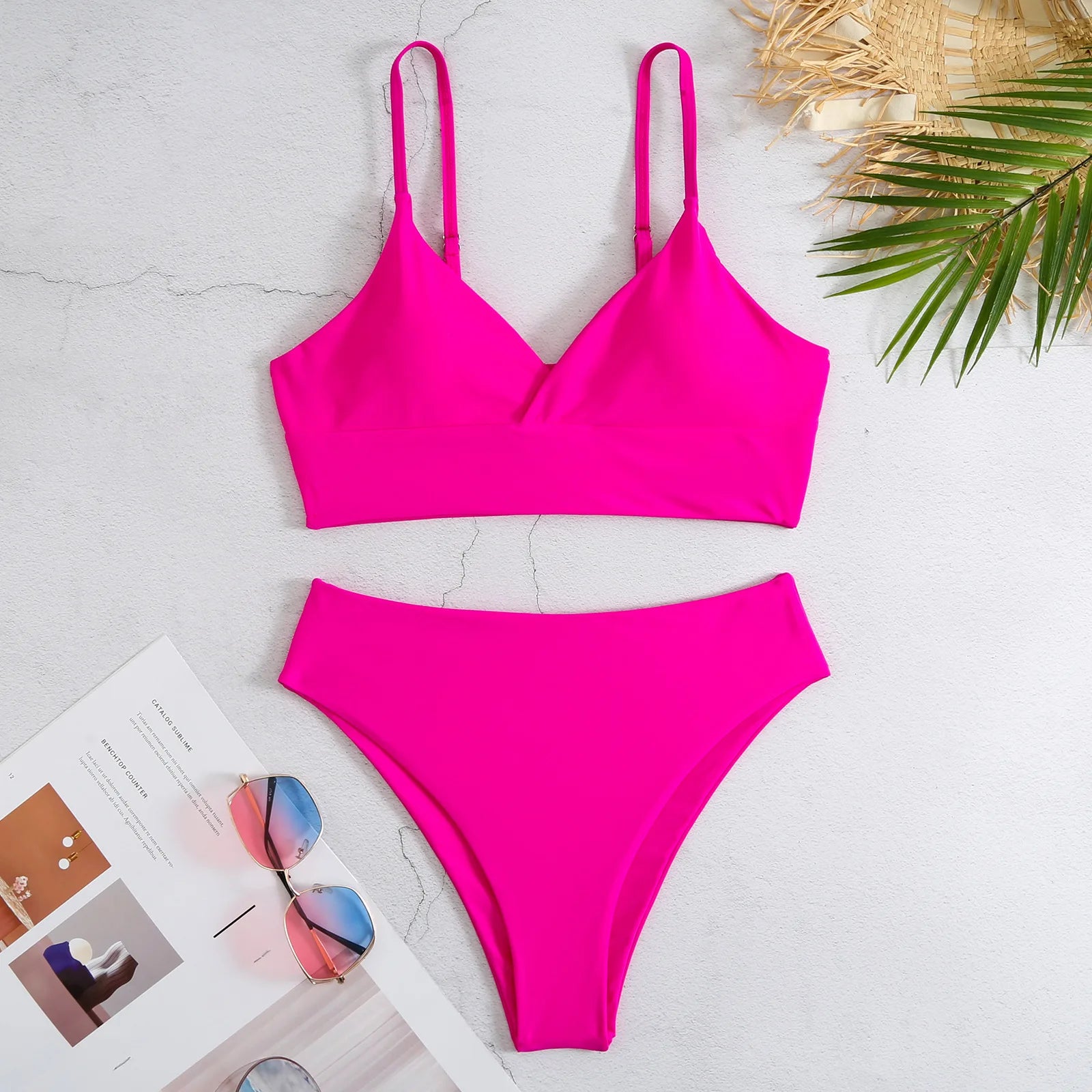 High Waist Bikinis Women Solid Strap Swimsuit Female Padded Swimwear Bathers Bathing Swimming Swim Suit Summer Beachwear