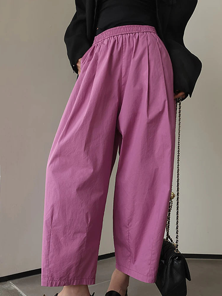 Minimal Elastic High Waist Wide Leg Pants For Women Solid Straight Loose Trousers Fashion Clothing Spring New