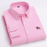 100% Cotton Oxford Shirt Men's Long Sleeve Embroidered Horse Casual Without Pocket