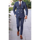 Striped Men Suits Fashion Slim Fit 2 Pieces Blazer Pants Double Breasted Classic Fit Outfits For Wedding Groom