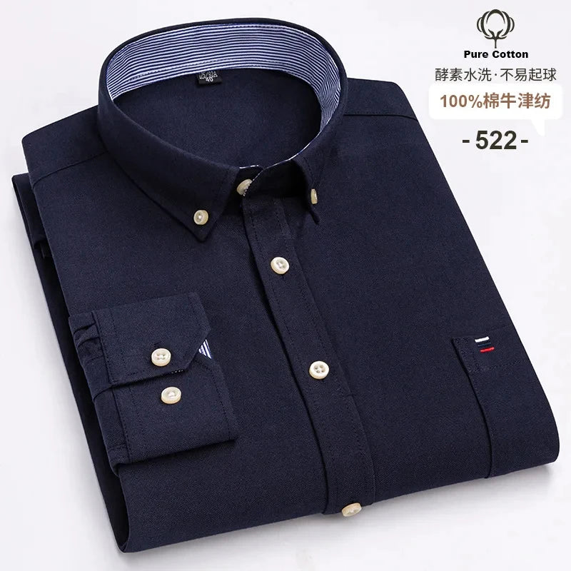 High-Quality Men's Oxford Cotton Shirt Spring Autumn Long Sleeved Comfortable Home Travel Korean Designer Style