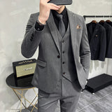 Men's Suit Jacket Vest Pants Fashion Boutique Plaid Casual Business Male Groom Wedding Tuxedo Dress 3 Pieces Set Blazers Coat