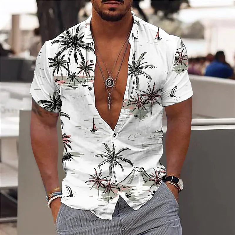 Coconut Tree Shirts For Men 3d Printed Men's Hawaiian Shirt Beach 5xl Short Sleeve Fashion Tops Tee Shirt Man Blouse Camisa