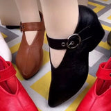 Summer New Solid Color All-match High-heeled Shoes Women's Buckle Soft-faced Pointed Toe Thick-heeled Leather Shoes Women