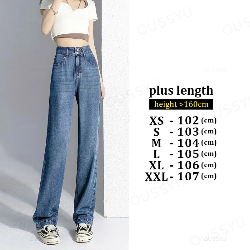 Summer Lyocell Thin Women's Wide-Leg Jeans High Waist Slimming Design High Street Mopping Trousers Loose Straight Pants Fashion