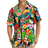 Hawaiian Ethnic Print Men's Casual Short Sleeve Lapel Button-Down Shirt Seaside Beach Vacation Party Wear Men's Oversized Tops