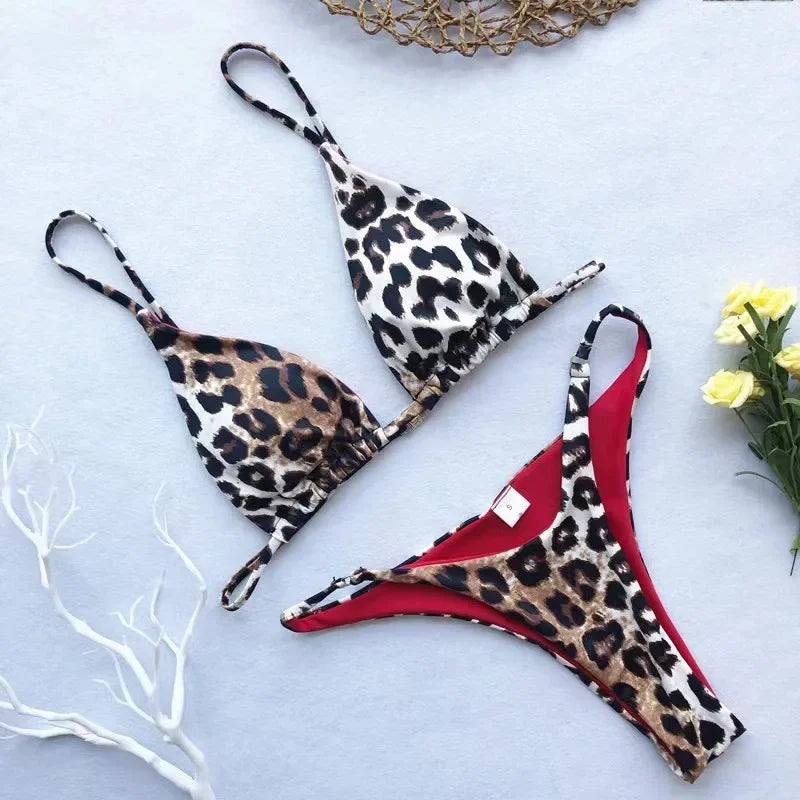 sexy micro bikinis set women leopard print high cut swimsuit padded thong two pieces biquini push up lady swimwear bathing suits