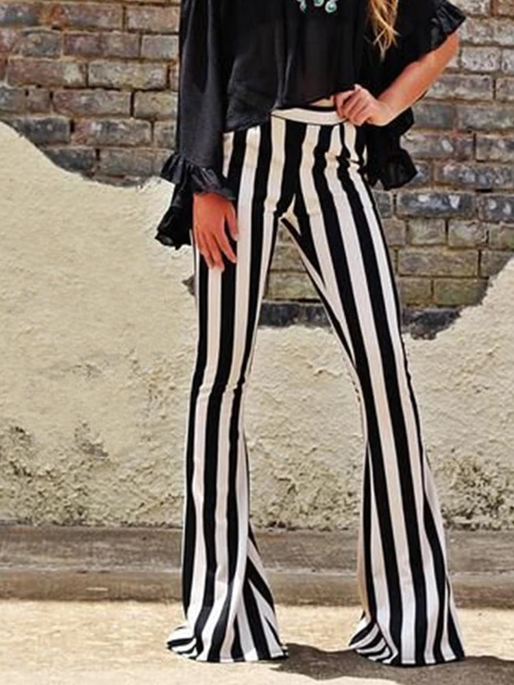 New Yoga Pants Sexy Leggings Black White Striped Printed Casual Wide Leg Trousers Female Streetwear Elastic Elegant Bottom