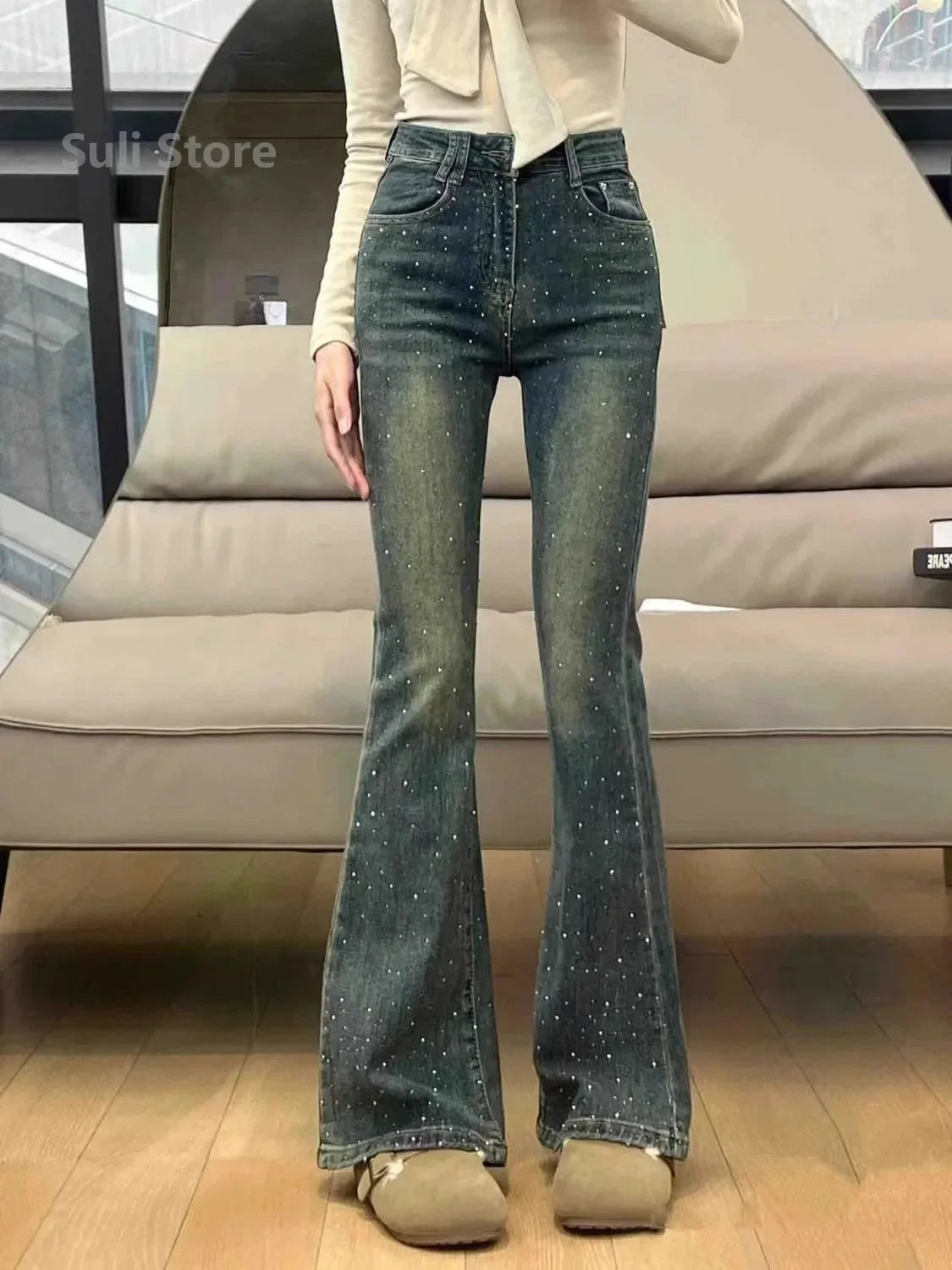 New Spring Summer All-match Casual Harem Pants High Waist Stretch Slim Denim Pants Hot Drilling Casual Ankle-length Jeans