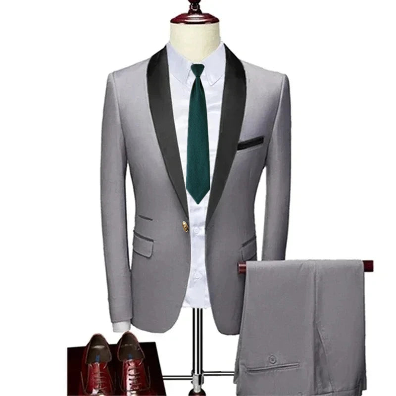 Men's Lapel Collar 3 Piece Suit Set Coat Vest Trousers / Business Groomsmen Groom Wedding Dress Blazer Jacket Pants Waistcoat