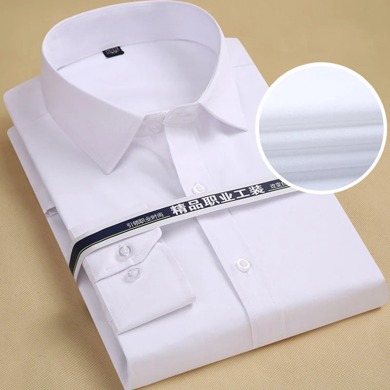 Men's Top Quality Dress Shirts Long Sleeve Slim Fit Solid Striped Business Formal White Shirt Male Social Clothing