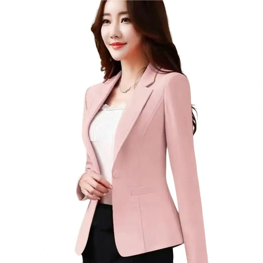 Solid Color Thin Blazer Women New Long Sleeve Spring And Summer Slim Short Suit Jacket One Buckle Blousers White