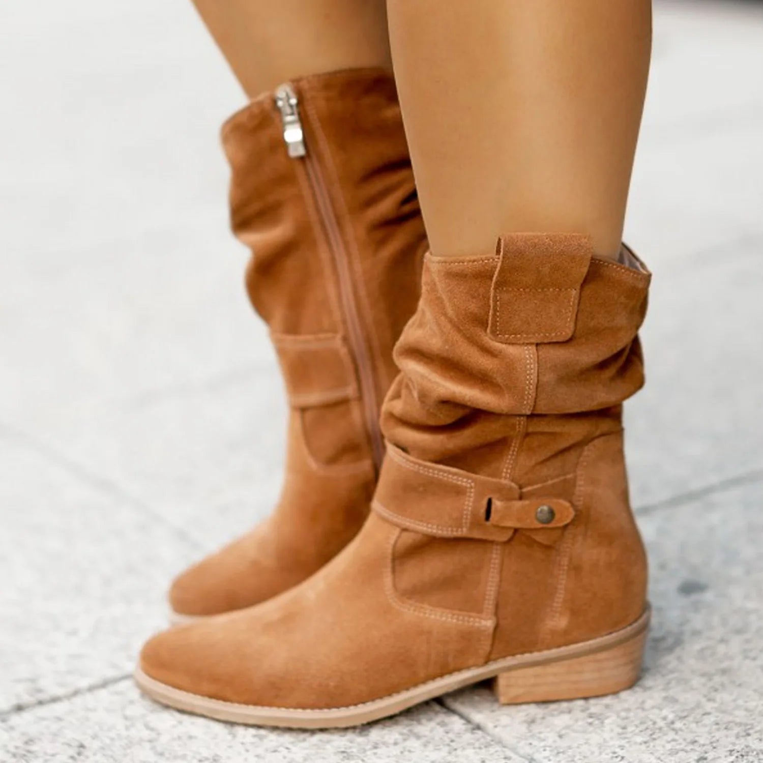 Winter New Women's Boots Large Low Heel 40-43 Suede  Ankle Boots for Women Brown Long Boots