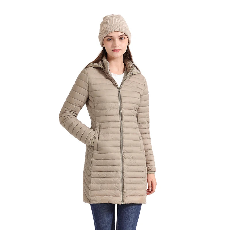 Santelon Women Long Warm Parka Coat With Hood Female Winter Outdoor Padded Cotton Clothes Ultralight Portable Outwear With Bag