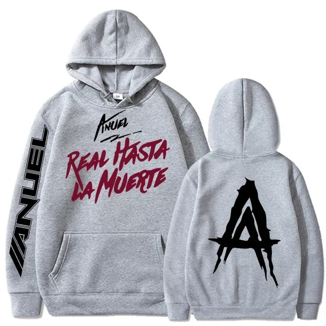 Autumn Fleece Men's Hoodies Anuel AA Real Hasta La Muerte Print Sweatshirts Streetwear Rapper Loose Pullover Casual Hooded Tops