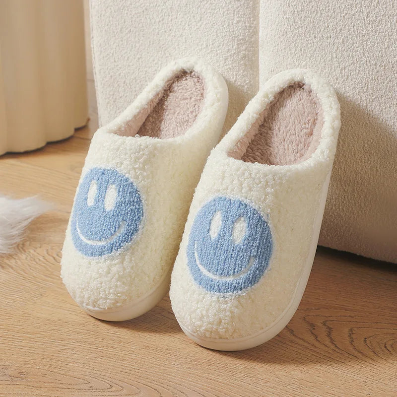 Cotton slippers female autumn and winter couple home indoor plush slippers non-slip warm clock smiley cotton slippers male