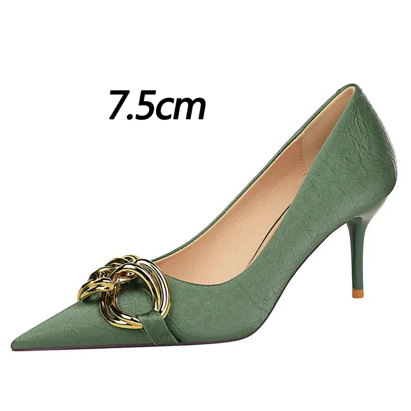 BIGTREE Women's Fashion Nude Metal Buckle Pumps High-Heels Sexy Party Stilettos Heels Office Spring Shoes