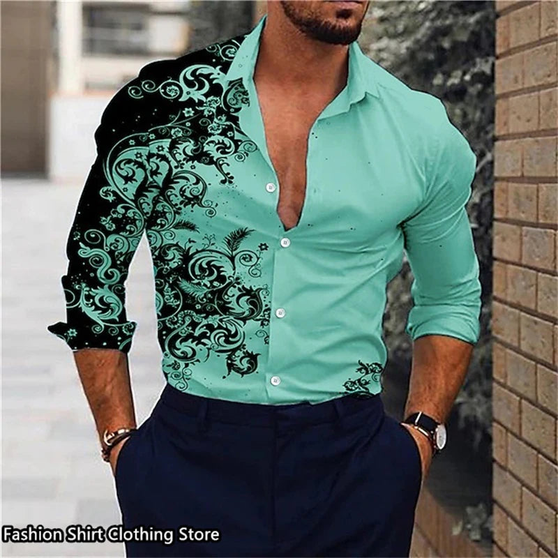 Hot 9 -color men's shirt classic long-sleeved shirt loose style Hawaiian shirt fashion casual shirt oversized