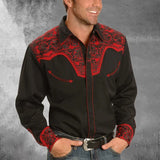 Men's Long Sleeve Western Denim Shirt, Outdoor Casual Party, HD Pattern, Soft and Comfortable Button Lapel