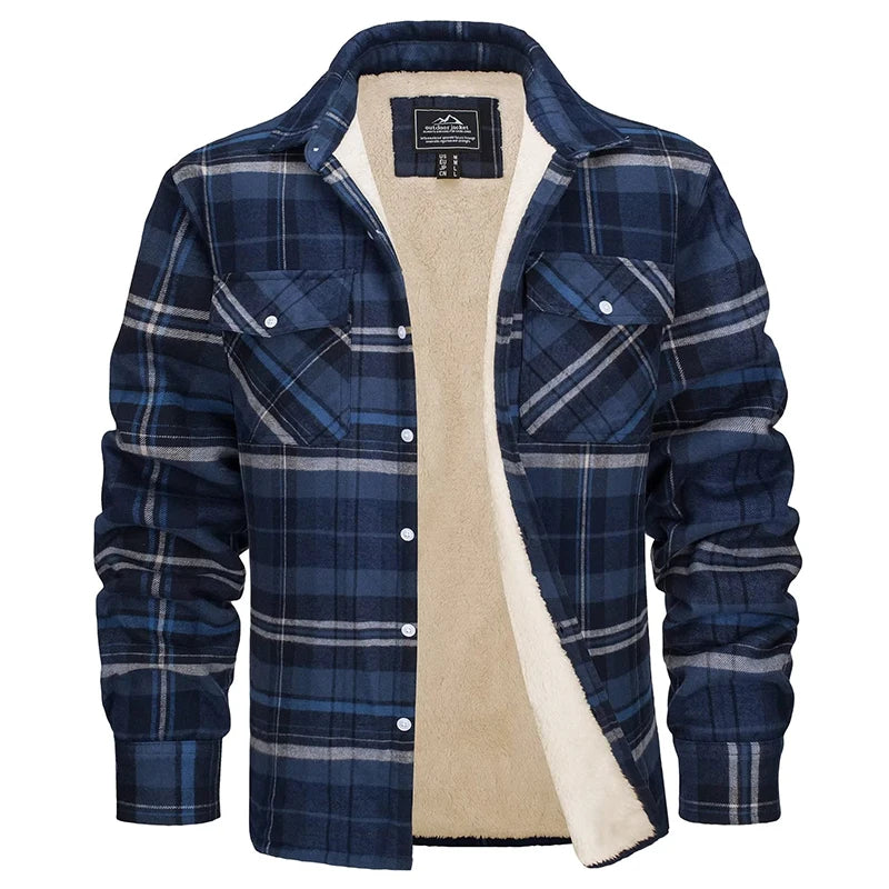 MAGCOMSEN Men's Fleece Plaid Flannel Shirt Jacket Button Up Casual Cotton Jacket Thicken Warm Spring Work Coat Sherpa Outerwear