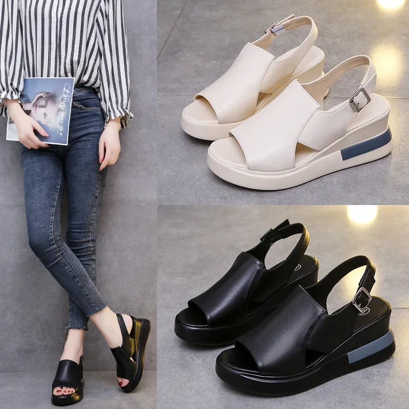 Women's Platform Wedge Sandals, Ankle-Strap Buckle Large Size High Heel Sandals