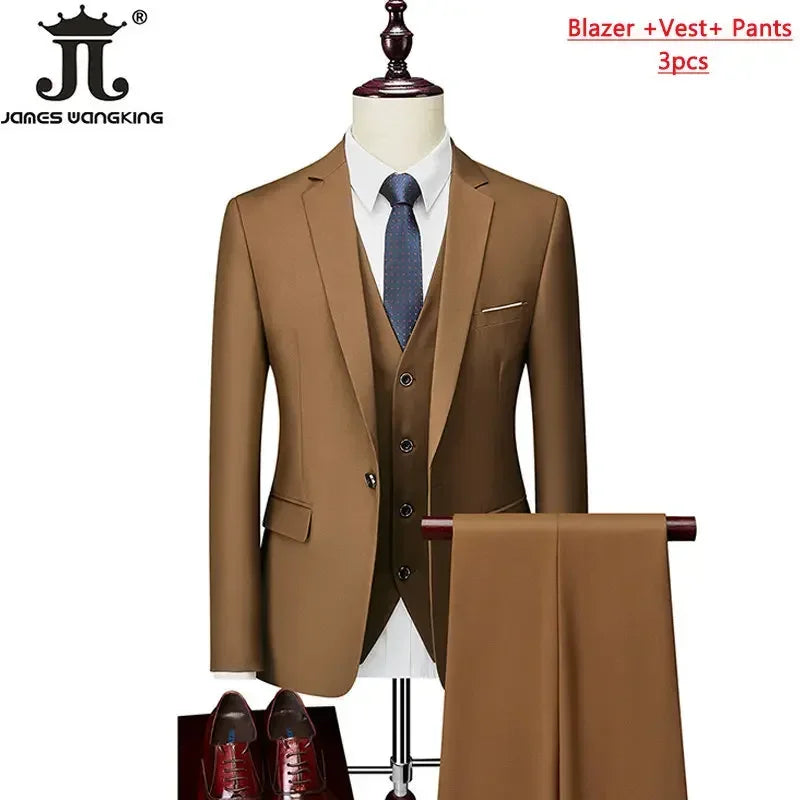 ( Jacket+Vest+Pants ) Formal Business Office Men's Suits Groom Wedding Dress Party Dress Solid colour Suit