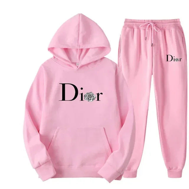 Tracksuit 2 Pieces Sets Hooded Sweatshirt +Drawstring Pants Male Hoodies Running Sportswear Women Autumn Sportswear