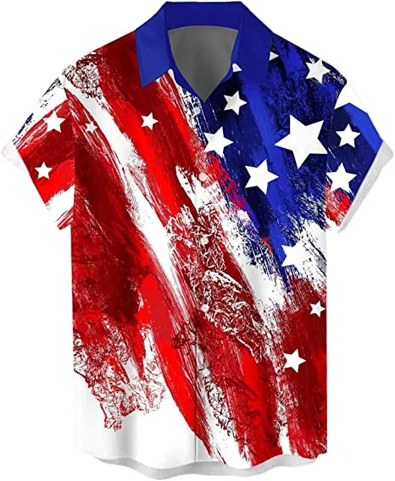 America Flag Graphic Shirts for Men Clothing 3D Printed Hawaiian Beach Shirts Short Sleeve y2k Tops Vintage Clothes Lapel Blouse