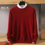 Men's 100% Pure Mink Cashmere Sweater O-Neck Pullovers Knit Sweater Autumn and Winter New Long Sleeve High-End Jumpers Mink Tops