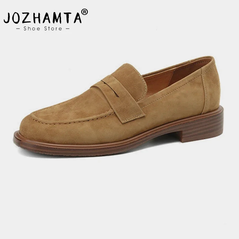 JOZHAMTA Size 34-40 Women Suede Real Leather Loafers Casual Spring 2025 Flats Shoes Low Heels Vintage Office Lady Daily Dress