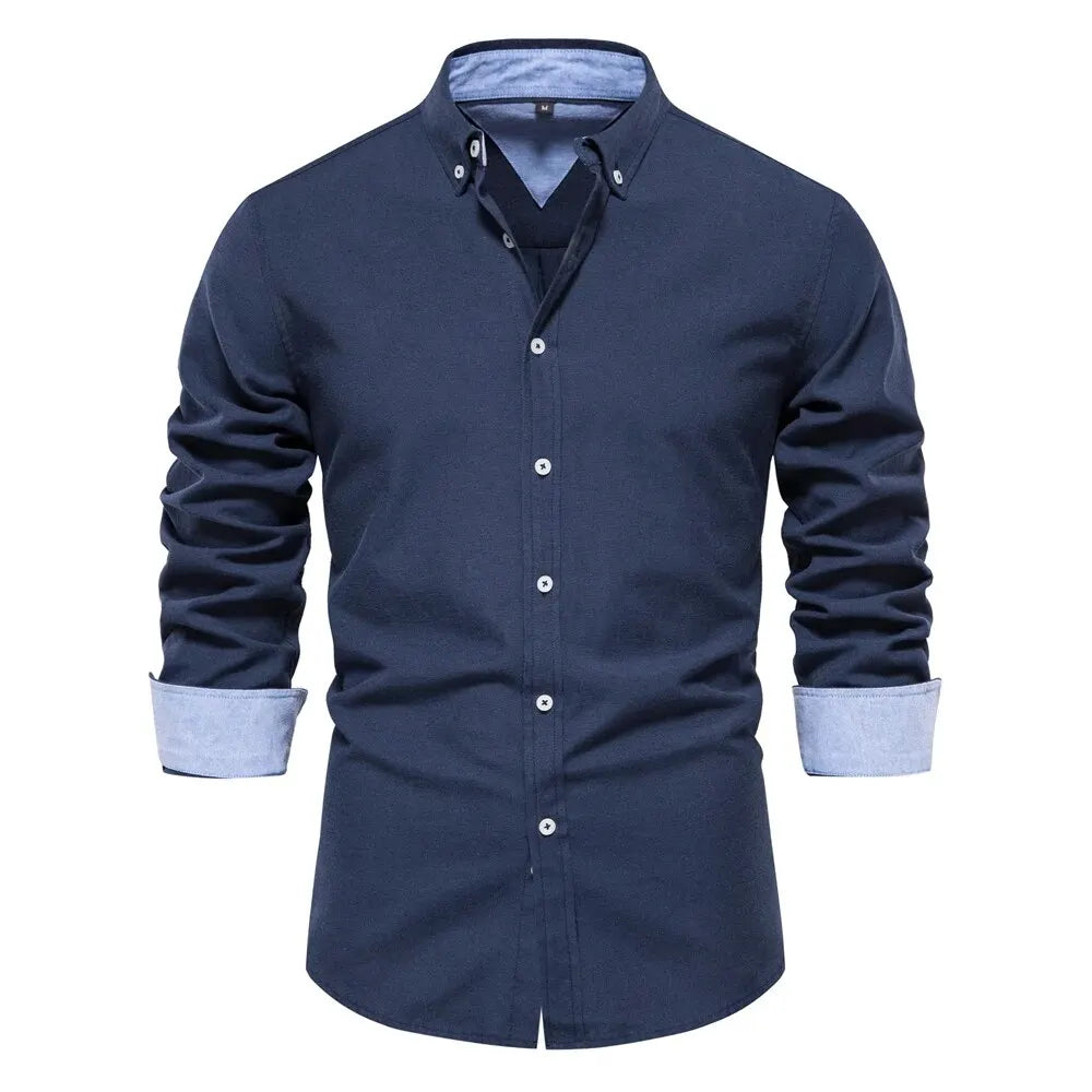 AIOPESON New Spring Cotton Blend Men's Oxford Shirt Long Sleeve Button Down Social Buinesss Casual Shirts for Men