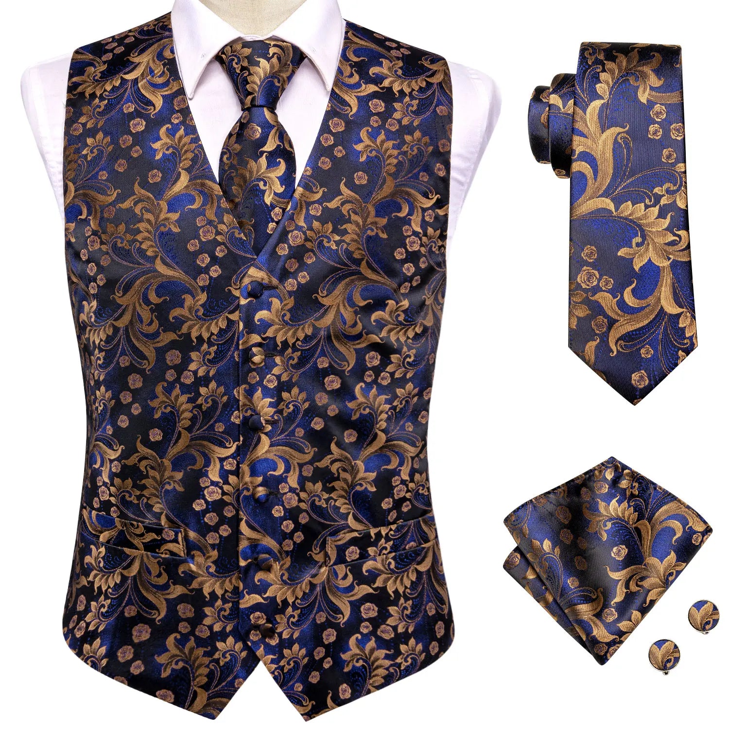 Wedding Purple Silk Men Vest Paisley Slim Fit Necktie Hankerchief Cufflinks Sets Male Sleeveless V-Neck Waistcoat Party Hi-Tie