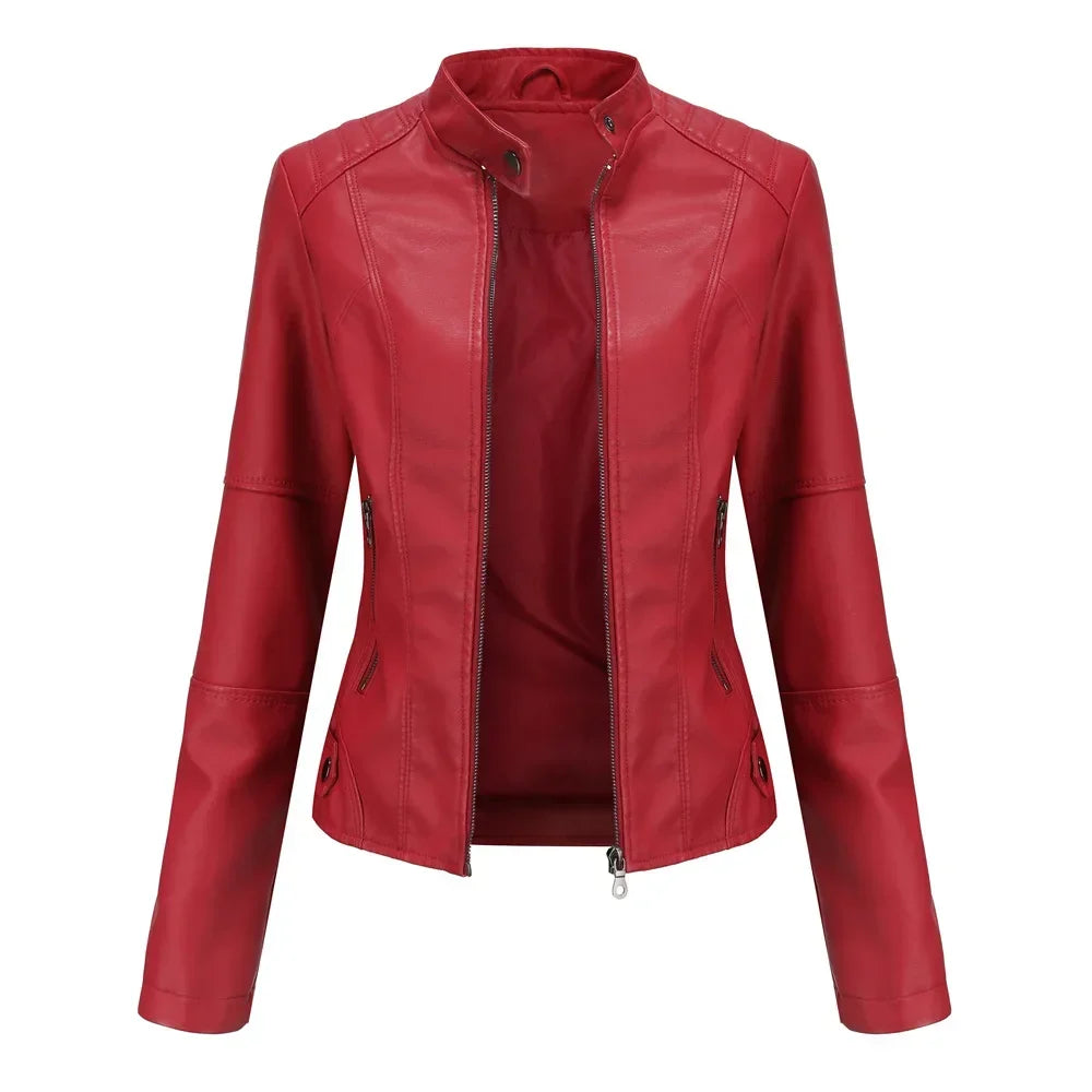 Faux Leather Jacket Women 2024 Autumn Spring Women's Moto Biker Zipper Jacket Red Black Coat New Outerwear Brown Purple Blue 4xl