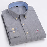 Men's 100% Cotton Shirt Long Sleeve Plaid Oxford Casual Solid Color Print Regular Fit Formal Dress Shirt