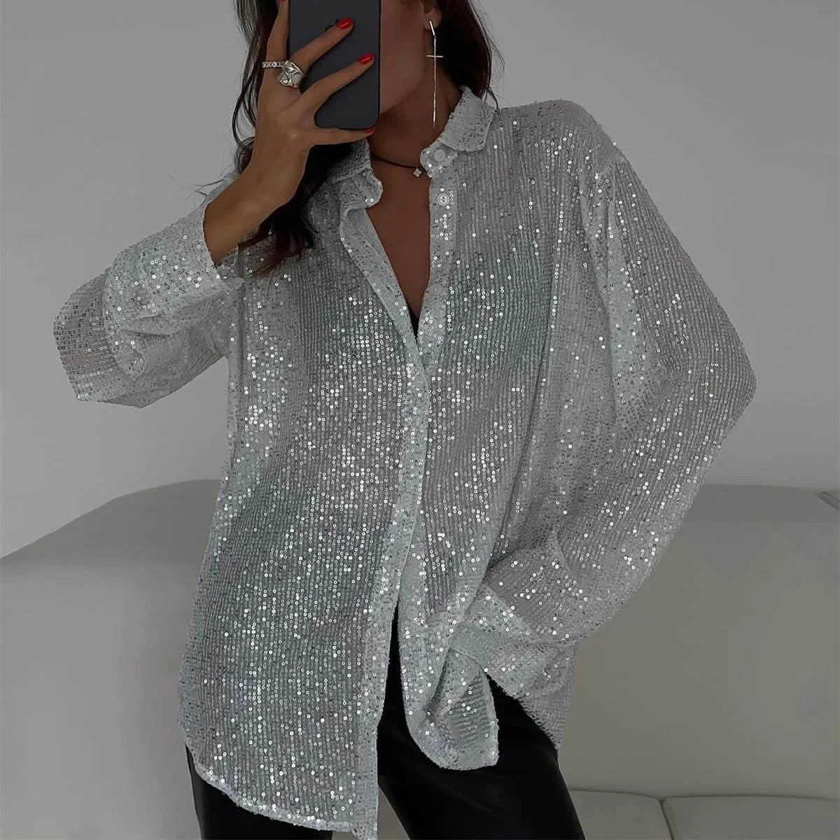 Spring Summer New European Style Beaded Lapel Long Sleeve Cardigan Women's Clothing Basic Model Cross-border Design