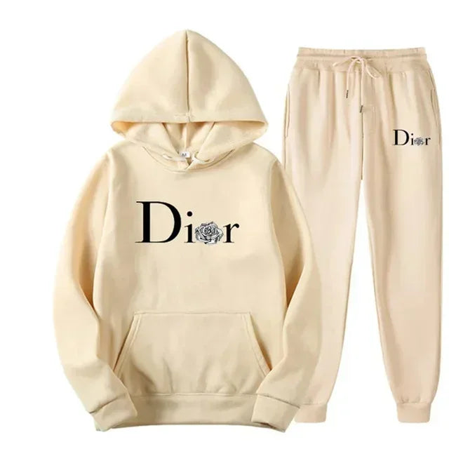 Tracksuit 2 Pieces Sets Hooded Sweatshirt +Drawstring Pants Male Hoodies Running Sportswear Women Autumn Sportswear